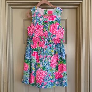 Lilly Pulitzer Girls Blue Dress with Pink Floral Print